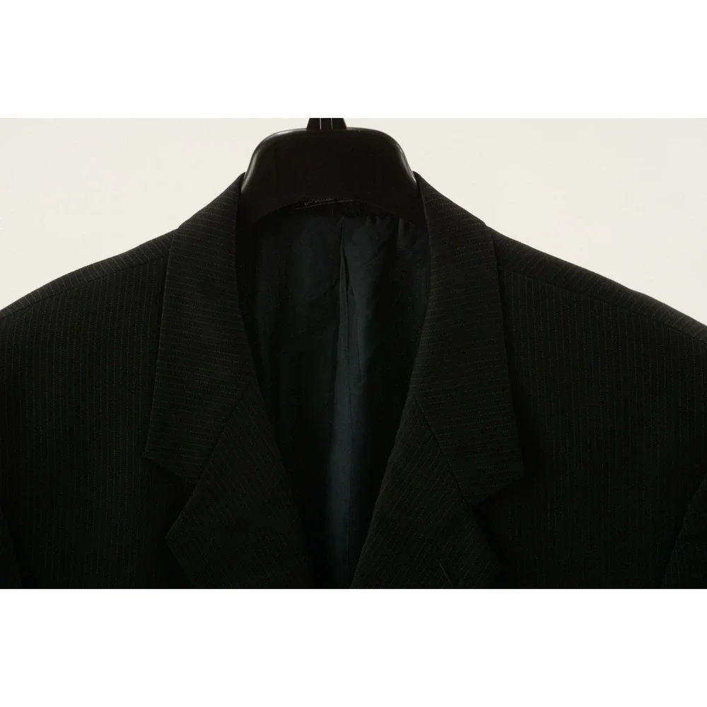 Vintage Giorgio Armani Mens 44L Black Blue Pinstripe Gabardine Wool 3 Btn Blazer